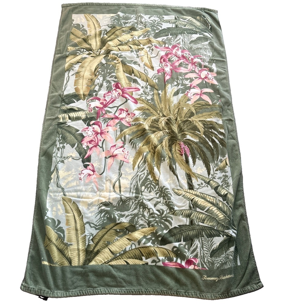TOMMY BAHAMA Oversized Beach Towel Multicolor Large Tropical Flower Palm trees